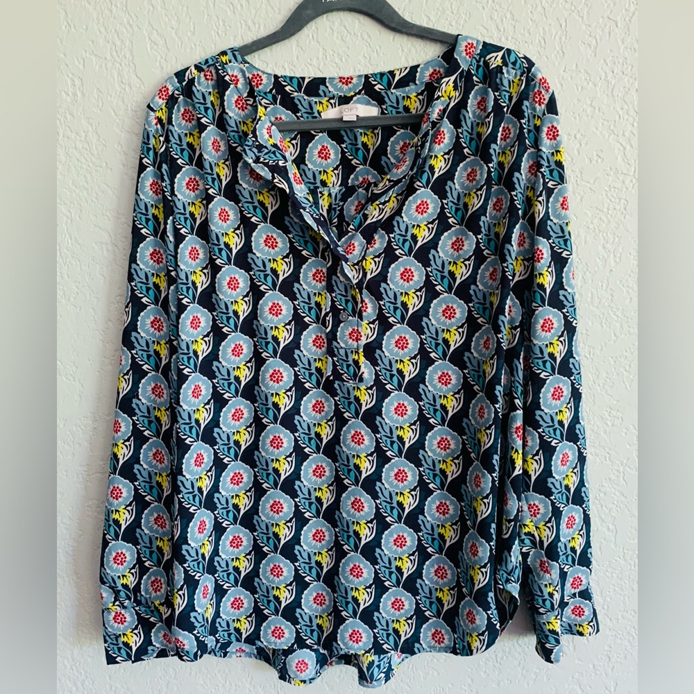 LOFT Modern Blue Graphic Relaxed Blouse